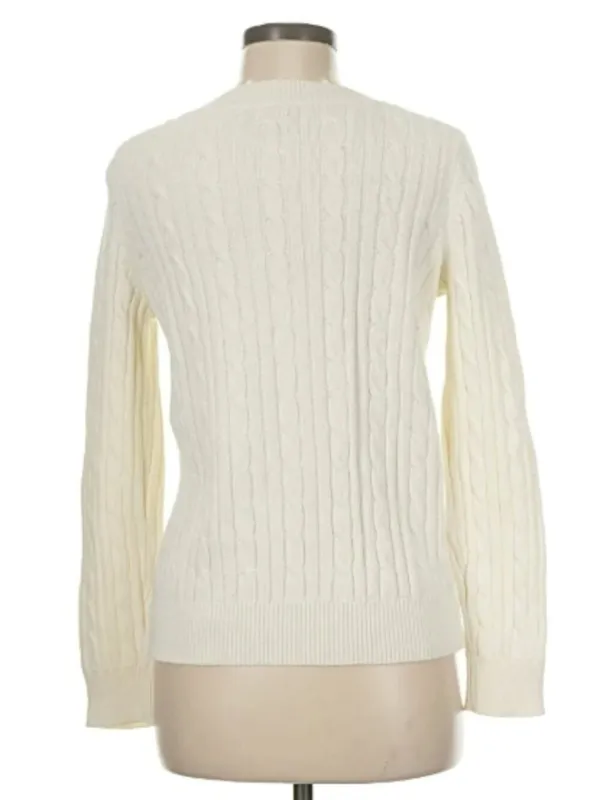 Chaps Women's Size XL V-Neck Sweater Cream White Cableknit 100% Cotton - Image 2