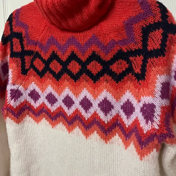 AERIE Wool Laine Blend Fair Isle Oversized Turtleneck‎ Long Sleeve Sweater XS - Image 3