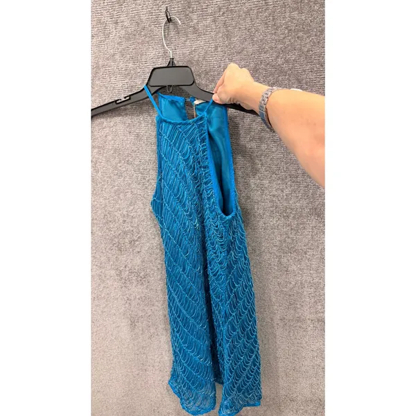 Let Me Be Women Dress XS Blue Beaded Halter Mini Sleeveless Shift Cocktail - Image 5