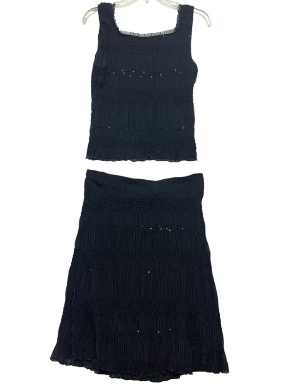 y2k MCM size large Black Textured two piece tank skirt match corset whimsi goth - Image 11