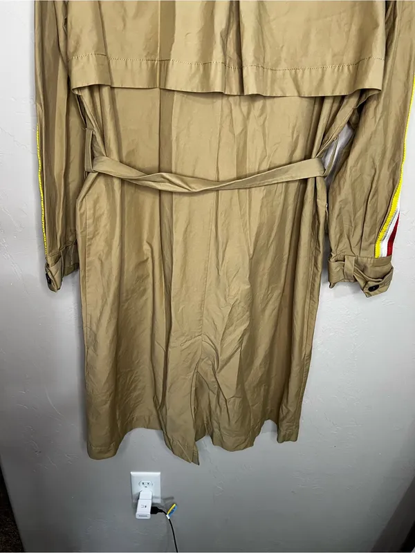 Zara TRF Beige Striped Belted Beige Trench Coat Utility Streetwear Duster Jacket - Image 12