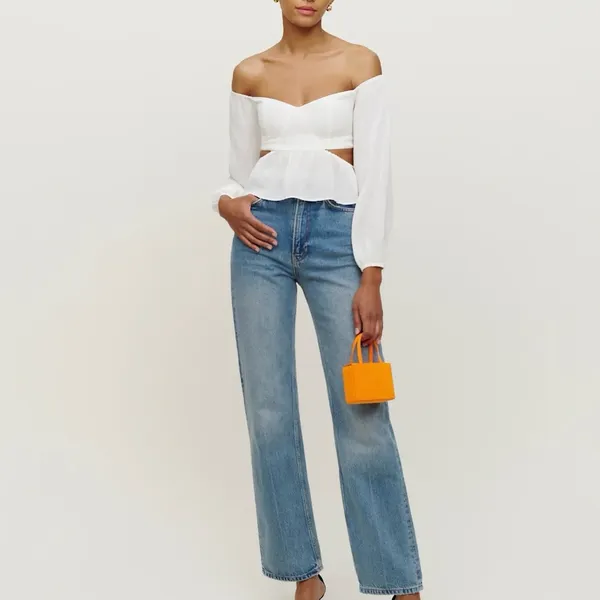 Reformation Laraine Ivory Off The Shoulder Cropped Blouse Women’s Size Medium 8 - Image 2
