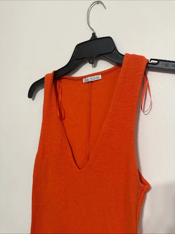 ZARA Sleeveless V-Neck Plain Midi Sweater Dress Sz S - Image 3
