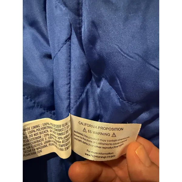 English Factory Navy Blue Cream Oversized Bomber Jacket Sz S Varsity Puffer - Image 11