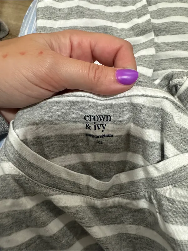 Crown & Ivy Gray & White Striped Short Sleeve Tee - - Image 2