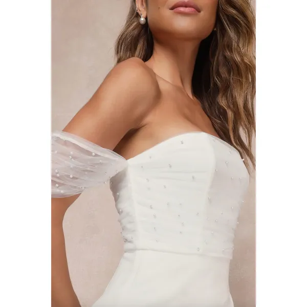 NEW Lulus Profound Glamour Ivory Pearl Off-the-Shoulder Tulip Maxi Dress Large - Image 3