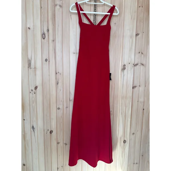 NWT Lulus Perfectly Demure Red Backless Column Maxi Dress Holiday Wedding Size S - Image 3