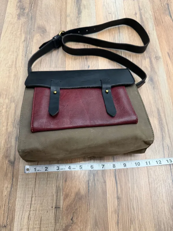 Madewell Leather Colorblock Satchel Crossbody Messenger Bag Burgundy - Image 11
