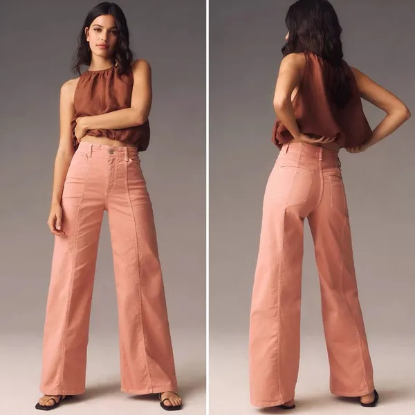 Maeve Anthropologie Delaney Clean-Seamed High-Rise Wide-Leg Jeans in Salmon Pink - Image 2