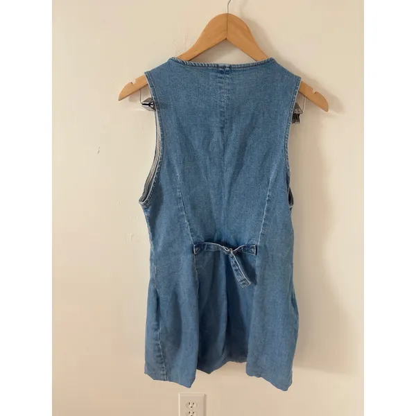 Rolla's Light Wash Denim Button Front Mini Vest Dress Sleeveless Cinch Back M 10 - Image 3