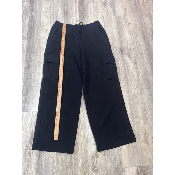 Athleta Easy Fleece Cargo Wide Leg Pants Black Women High Rise Size‎ Medium - Image 5