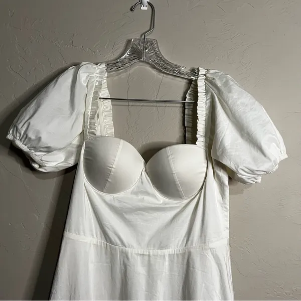 Alamour the‎ Label Katina Poplin Bustier Puff Sleeves Ruffle White Midi Dress - Image 4