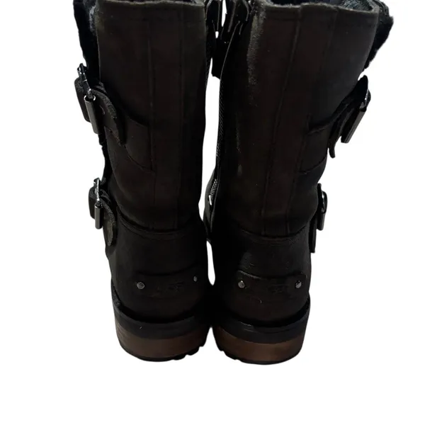 UGG Niels II Black Leather Suede Buckle Biker Boots 1095130 Womens Size 7 - Image 5