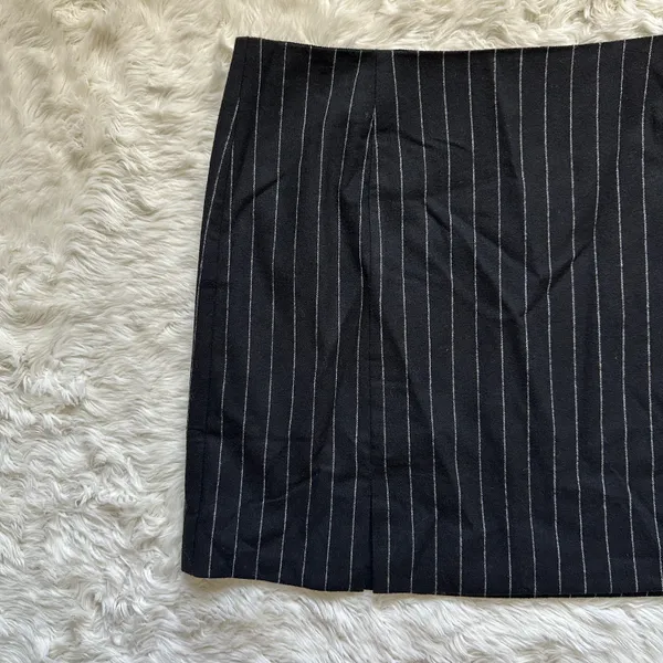 Skirt Wool-Blend Mini Pinstripe Italian Fabric Almost Black 12 NWT New - Image 7