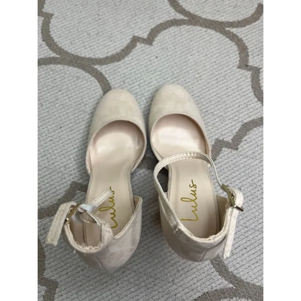 Lulus Laura Light Nude Suede Ankle Strap Heels, size 8, NWOT - Image 5