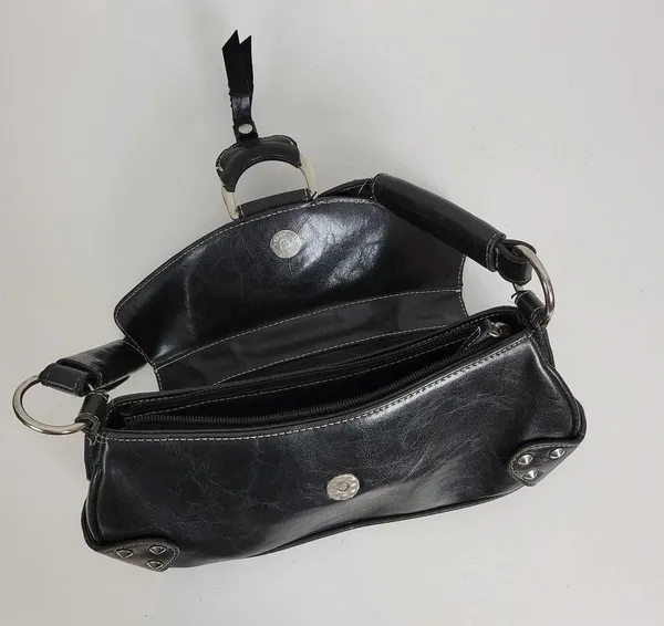Vintage Aldo Womens Shoulder Bag 11" x 5" Black Leather Y2K Studded Snap Closure - Image 9