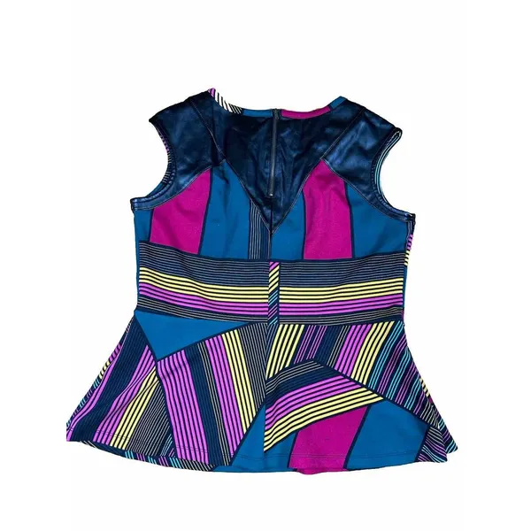 Worthington Sleevless Top Stripe Faux Leather‎ Dressy Geometric size large - Image 4