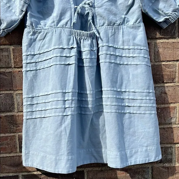 7 for All Mankind Blue Puff V-Neck Dress Cotton Coastal Boho Quiet Luxury Beachy - Image 10