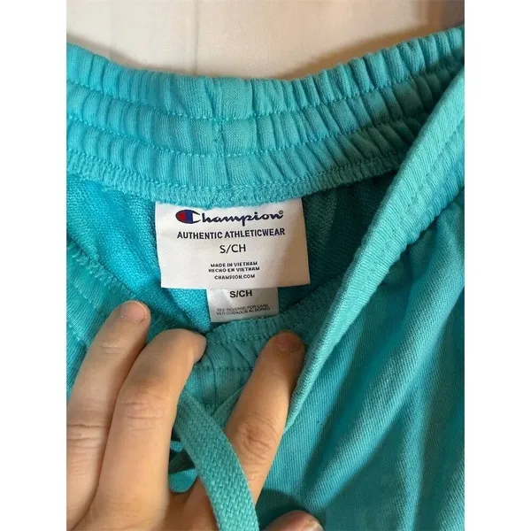 Champion Sweat Shorts Womens Size S Aqua Blue Drawstring Pockets - Image 3