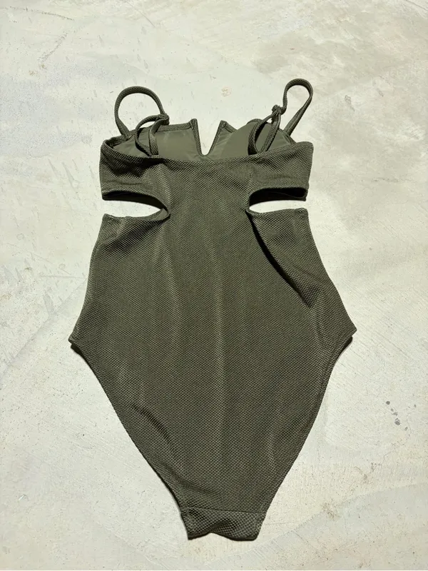 Aerie Olive Cutout One-Piece full coverage Swimsuit small - Image 4