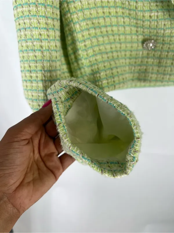 ZARA NWT Green Tweed Cropped Blazer Pearl Buttons Size XS - Image 7