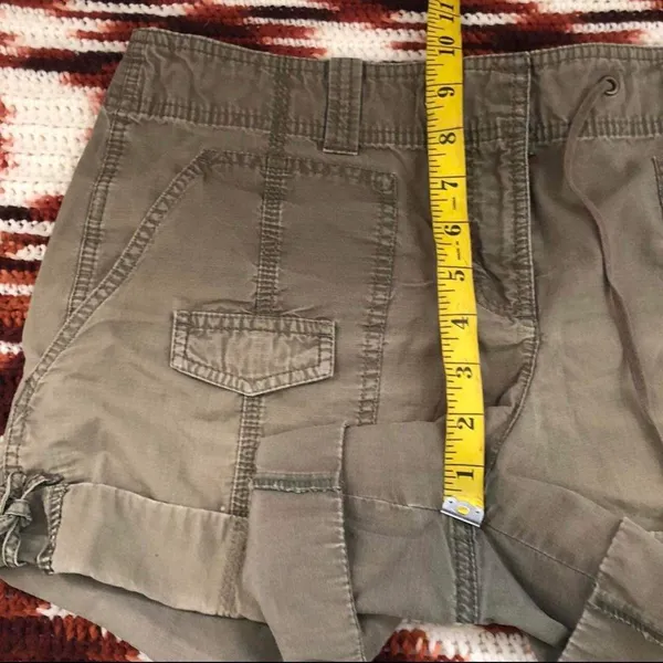 Khaki Army Green Sporty Preppy Utility Carpenter Cargo Cuffed Shorts Golf Tennis Country Club Cotton Drawstring Waist Hiking Camping Glamping Adventure Explorer Summer Beach Streetwear Vintage 2000s Y2K Grunge Old Money Quiet Luxury Micro Mini 100% Cotton Sz 10 - Measurements in pics - Image 6
