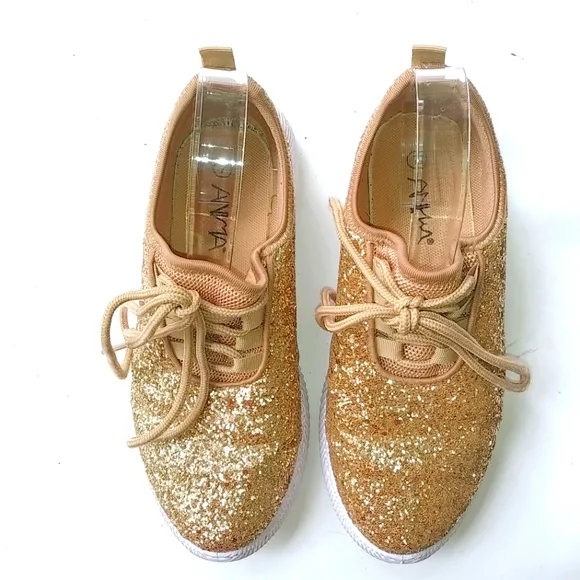 Anna 7 Gold Glitter Slip On Sneakers - Image 2