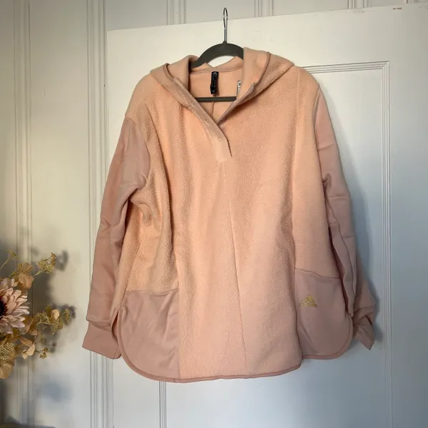 Essentials Golden Logo Sherpa Fleece Hoodie Blush Gold NWT - Image 4