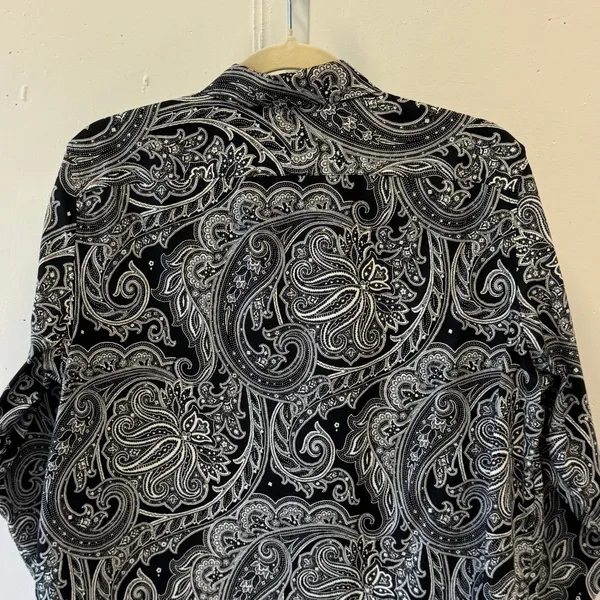 Lauren Ralph Lauren Black White Paisley Non-Iron Cotton Button Down Shirt Large - Image 6