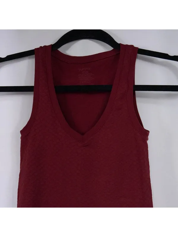 Yummie S/M Burgundy Textured V-Neck Bodysuit - Image 2