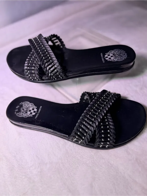 Vince Camuto Black Braided Stud Slide Sandals - Image 2