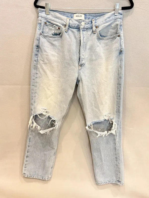 Agolde Riley High Rise‎ Crop Jeans 29 Distressed Light Wash Mom Y2K Straight Leg - Image 2
