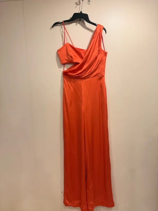 AMUR Blynn Spicy Coral Asymmetrical Pleated Drape Jumpsuit Formal Size 4 - Image 5