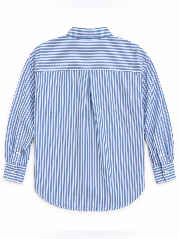 Maeve Anthropologie Women’s XS Blue White Stripe Cotton Button Down Oversized - Image 3