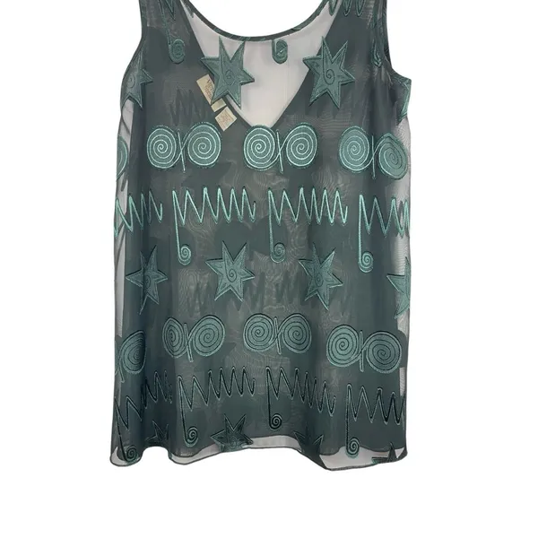Victoria’s Secret Sheer Embroidered Tank Top S Teal Y2K Fairy Grunge Gold Label - Image 3