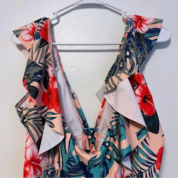 SPORLIKE • NWT Women One Piece Swimsuit V-Neck Ruffle Bathing Suit Padded - Image 6