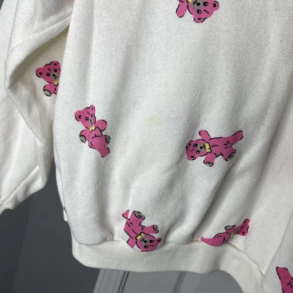 Pink Teddy Bear Vintage White Crewneck Lightweight Long Sleeve Sweater Small / S - Image 5