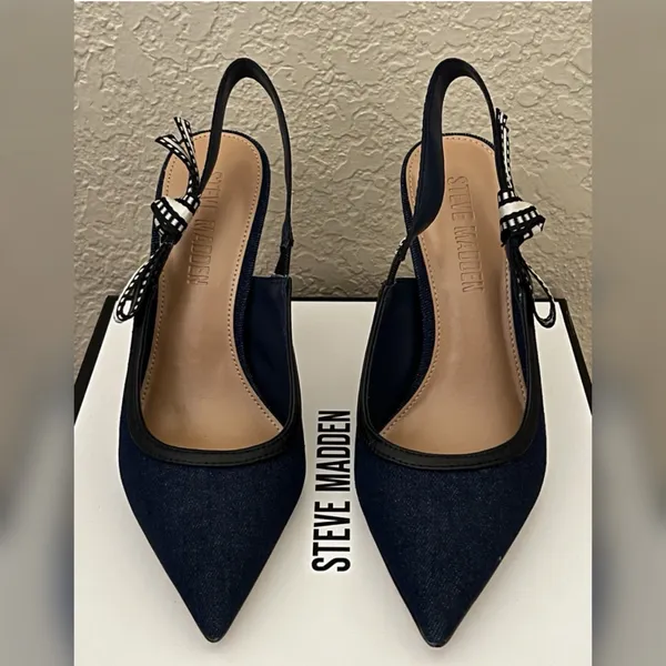 Steve Madden Women’s Bri Dark Denim Design Heels Size-6.5 - Image 4