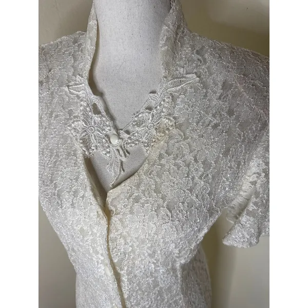 VTG 80s 90s Dawn Joy Fashions White Lace Dress Keyhole/ Collar Coquette Cottage - Image 2