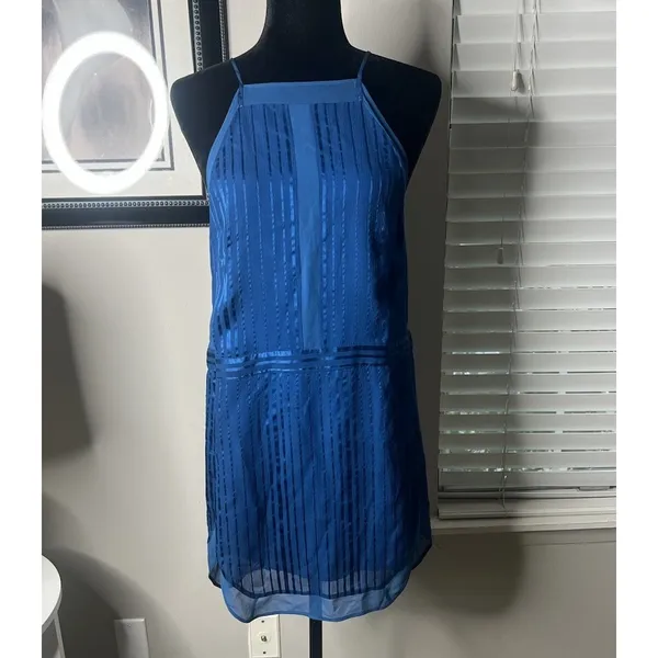 Mason by Michelle‎ Mason Mini Silk Slip Dress 0 Blue Halter Lined - Image 3