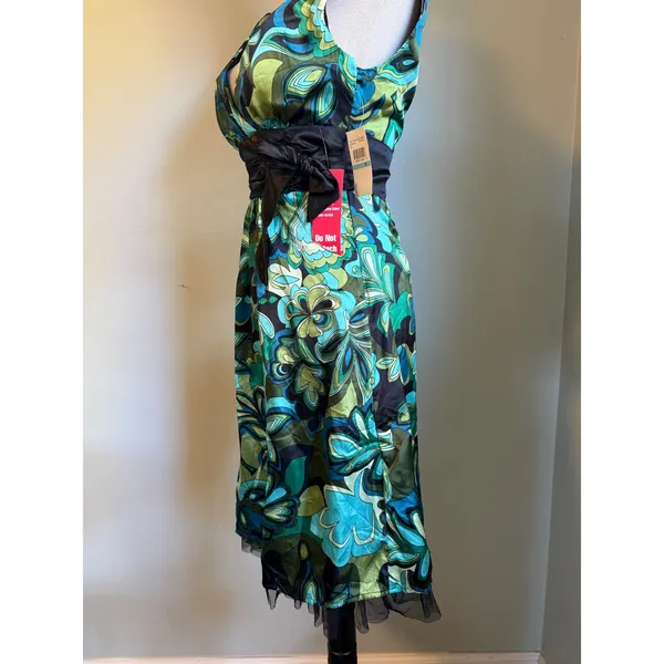 Love‎ Tease Green Aqua Floral Satin Fit Flare Dress Tulle y2k 5 NWT retro dainty - Image 4