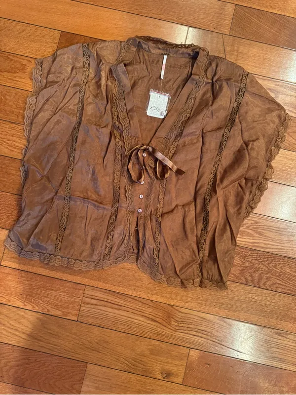 NWT Free People Marigold Shine Lace Top Holiday Toffee Size S - Image 2