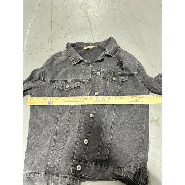 Highway Jeans Distressed Denim Jacket Washed Black Gray Trucker Mens Small - Image 4