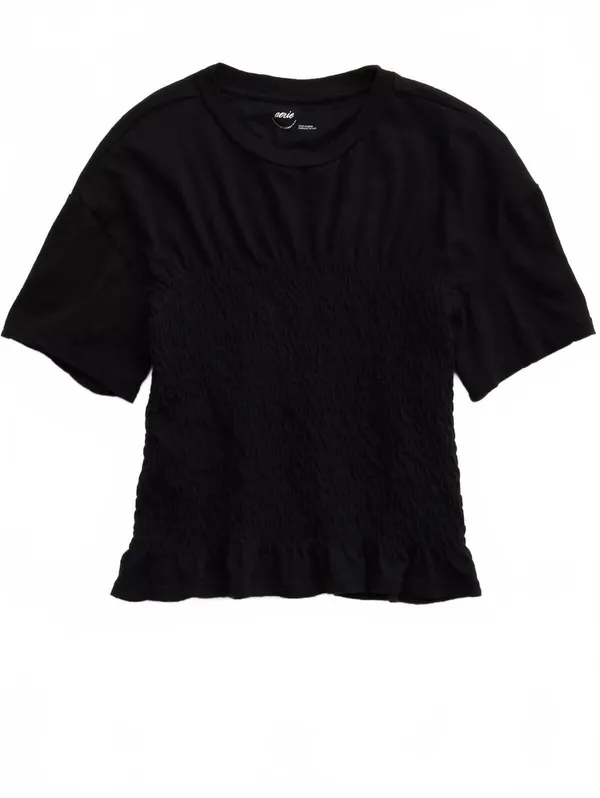 AE Aerie Smocked T-Shirt American Eagle NWT True Black Large - Image 3