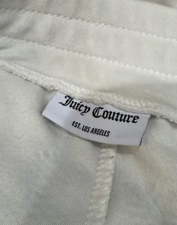 Juicy Couture Bling Velour Tracksuit Jacket Hoodie & Pants in Cream Soda - Image 8