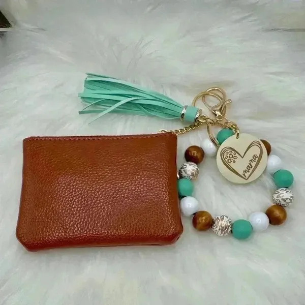 Carmella Brown Wristlet Wallet with Mom Keychain tassel - Image 2