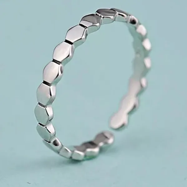 Boutique NEW 925 Sterling Silver‎ Hexagon Design Stacking Adjustable Band Ring - Image 6