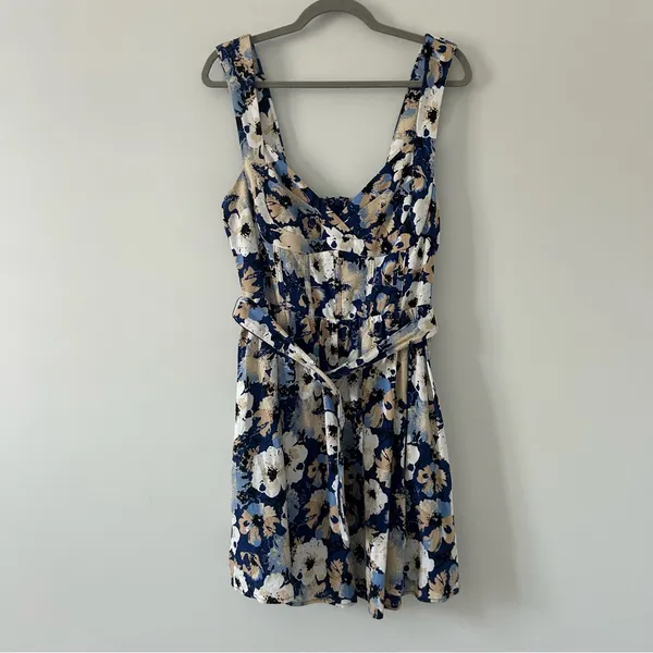 Lulu’s Sunny Attraction Navy Floral Linen Bustier Belted Mini Dress NWOT Large - Image 3