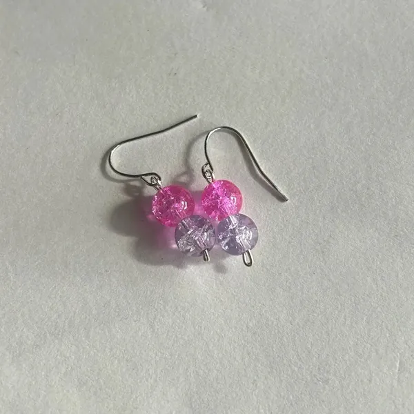 3/$20 Purple and Pink Dual Crystal Beaded Silver Plated Dangling Drop Earrings - Image 2