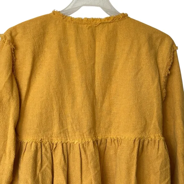 Zara Mustard Yellow Frayed crop babydoll top M - Image 4